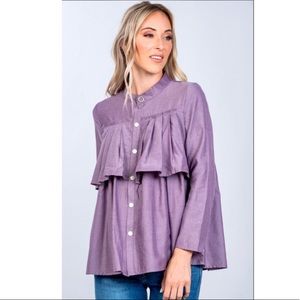NWOT Purple Layer Pleated Button Down Boho Top